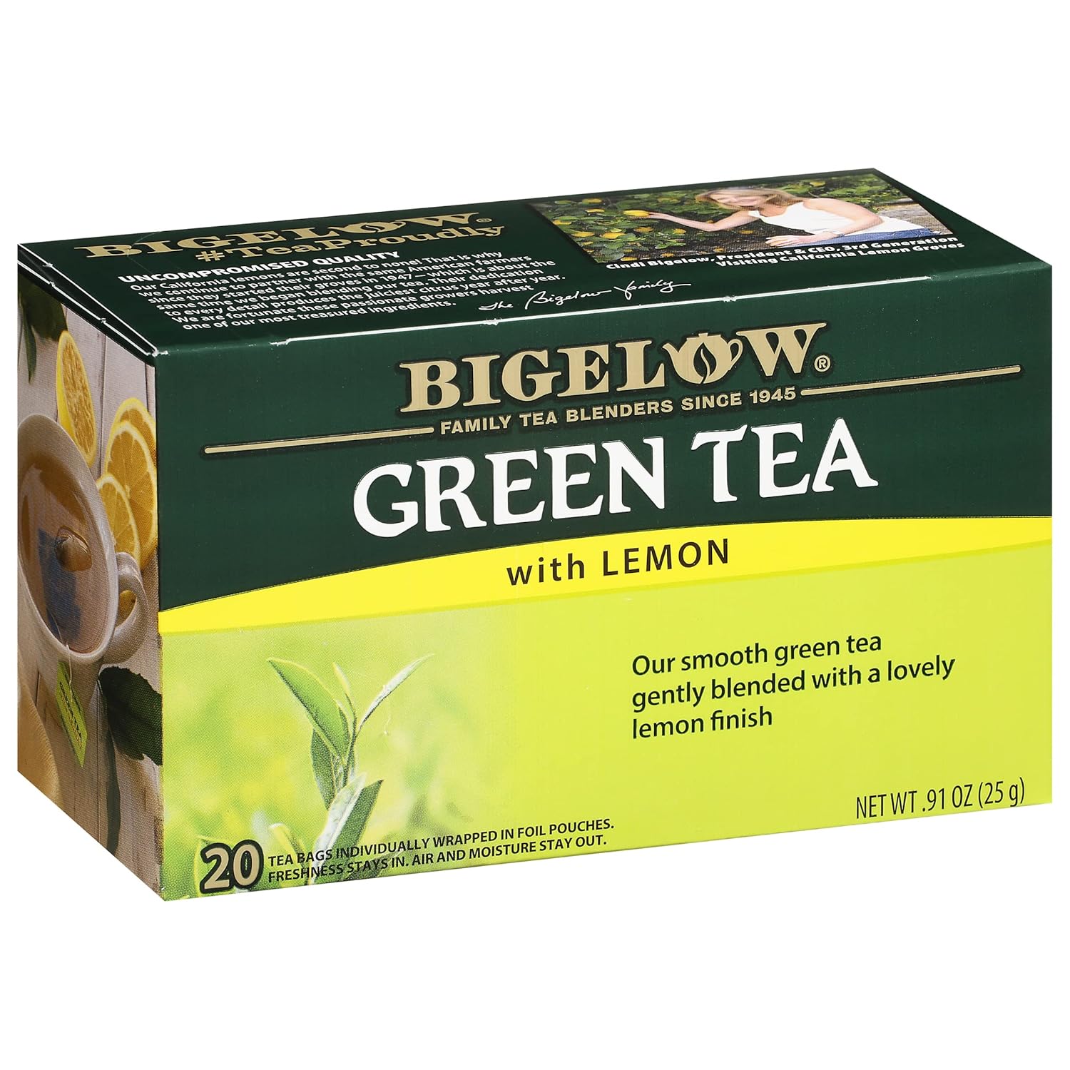 Bigelow Tea Green Tea With Lemon, Caffeinated Tea With Green Tea And Lemon, 20 Count Box (Pack Of 6), 120 Total Tea Bags