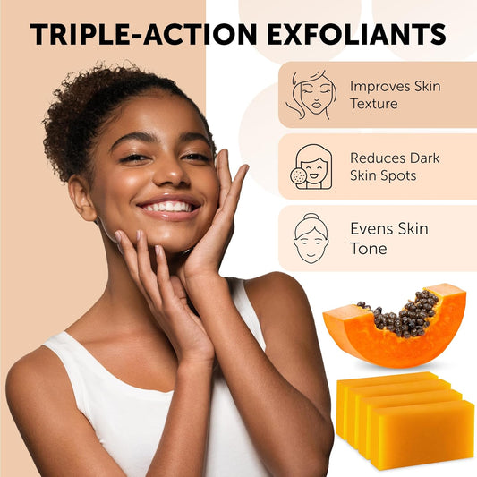 Valitic Papaya And Turmeric Kojic Acid Soap Bar - Dark Spot Corrector Skin Care Cleansing Bar - Infused With Vitamin C, Hyaluronic Acid, Collagen, Retinol, Olive Oil - 4 Pack