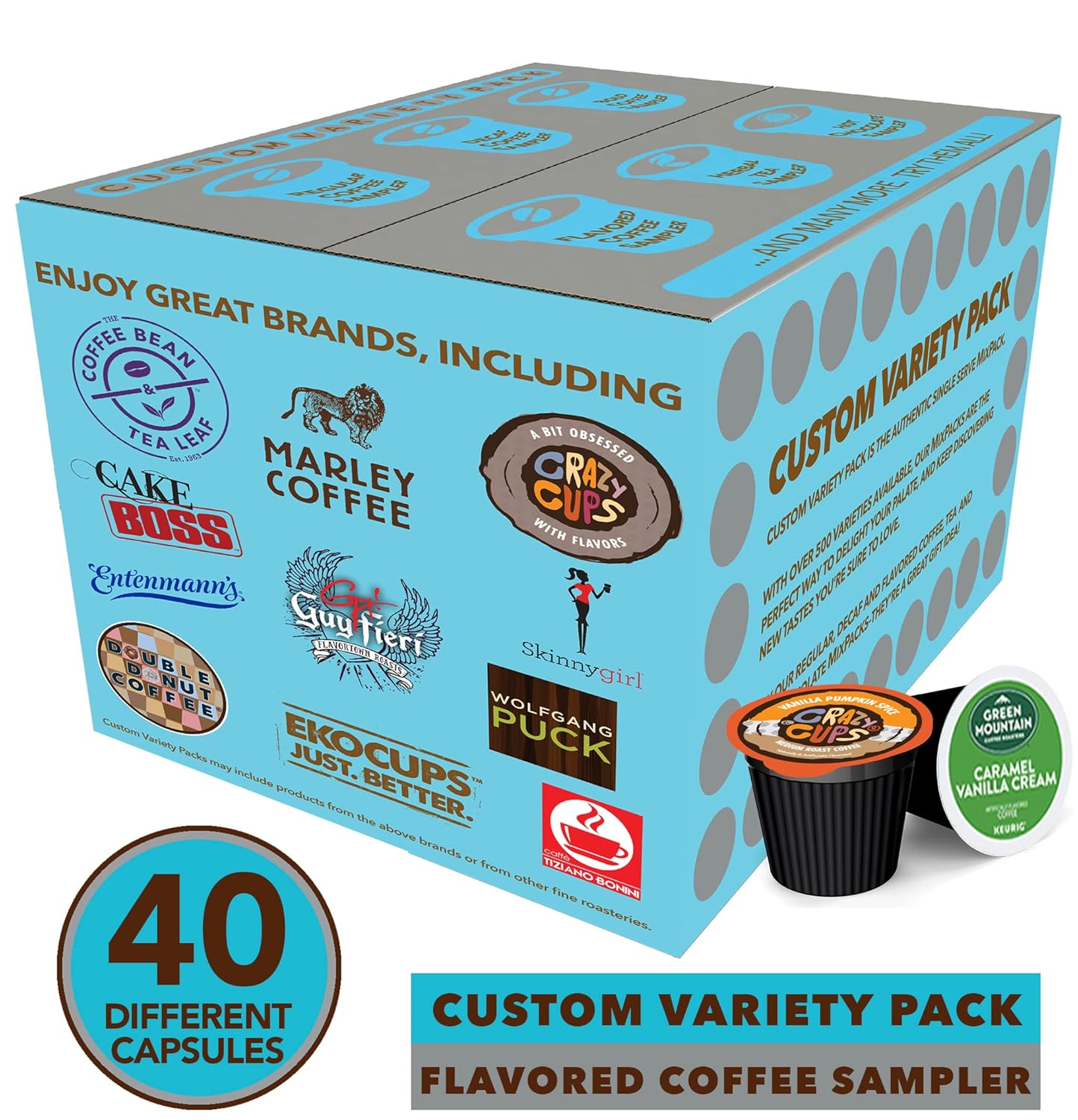 Crazy Cups Flavored Coffee Pods Variety Pack, Fully Compatible With All Keurig Flavored K Cups Brewers, Coffee Sampler, 40 Count