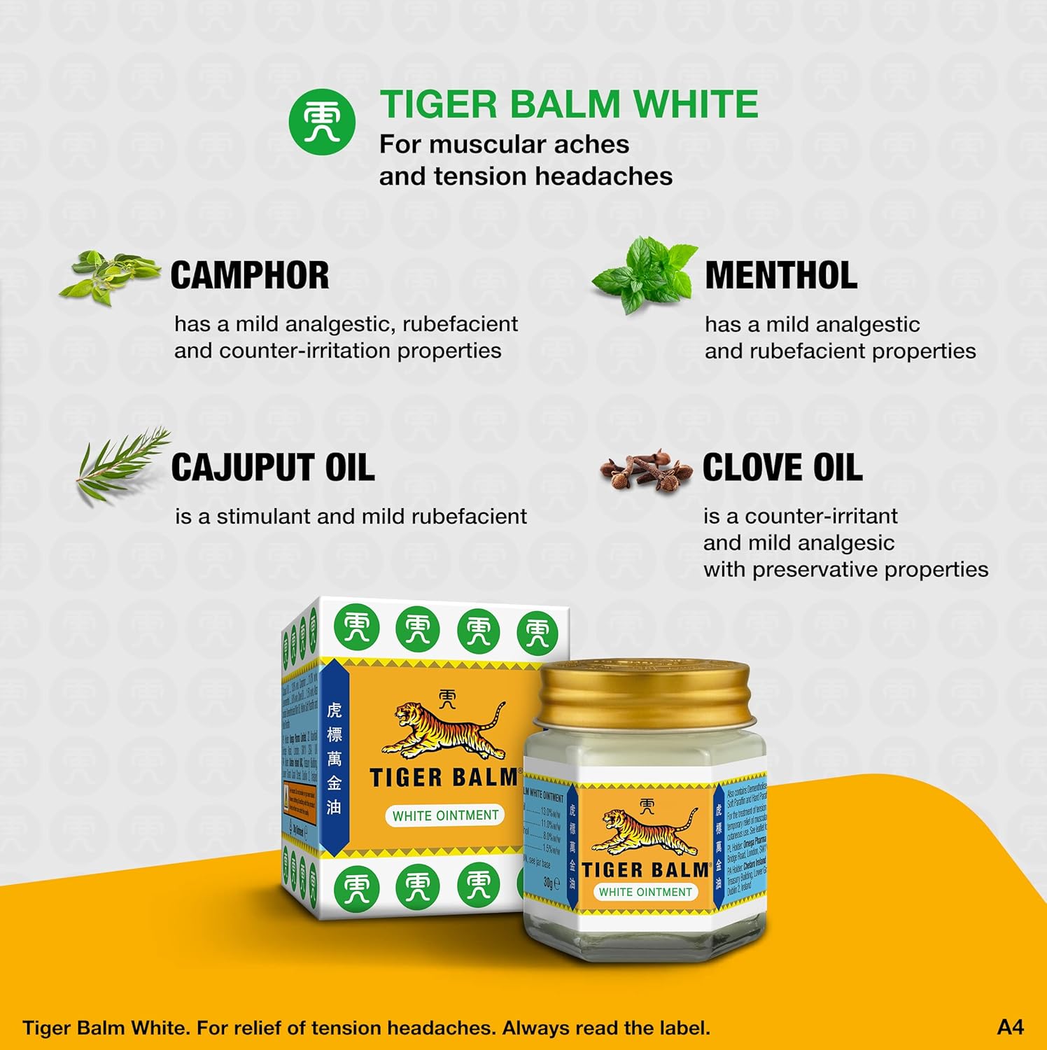 Tiger Balm White Ointment 30 g - for The Treatment of Tension Headaches and Temporary Relief of Muscular Aches and Pains : Amazon.co.uk: Beauty