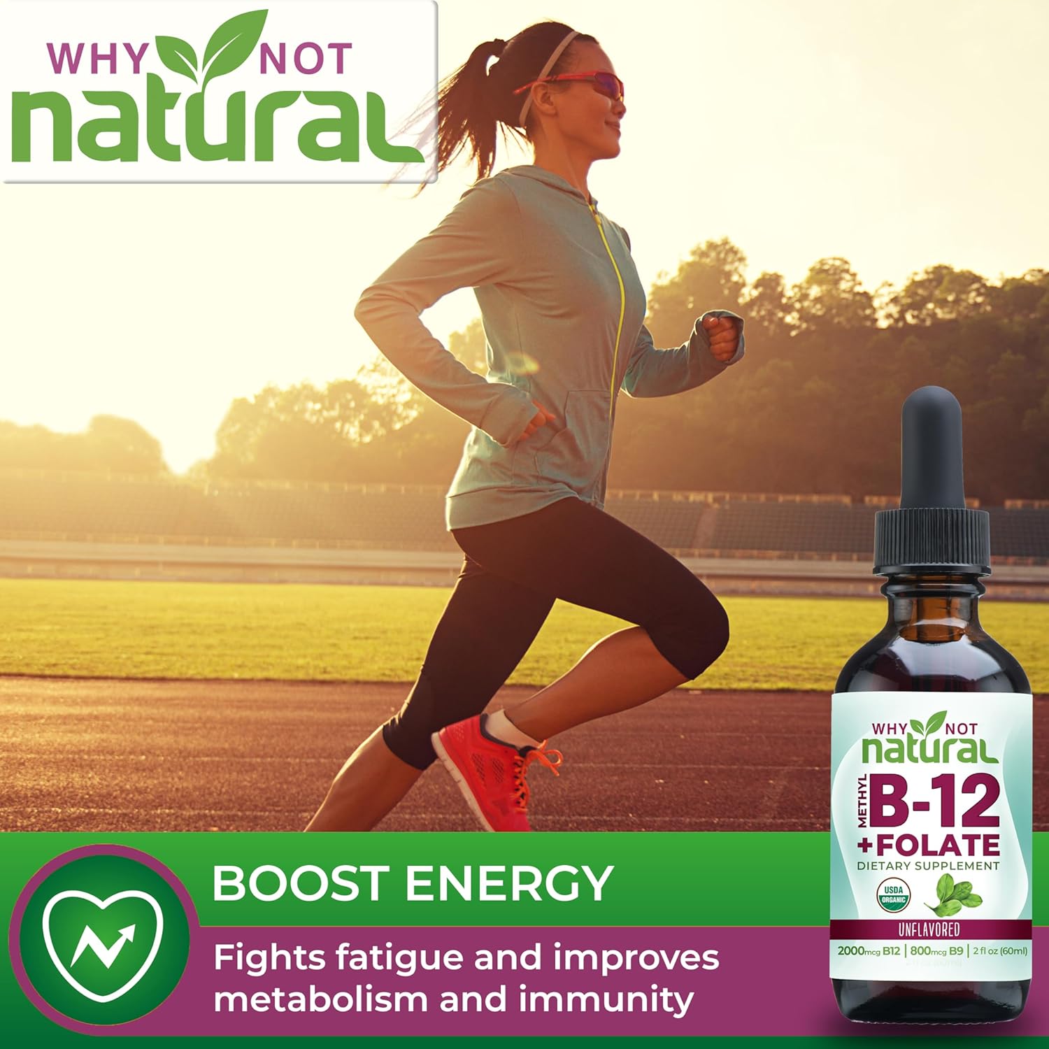 Why Not Natural Vitamin B12 Liquid Plus Folate - Organic Sublingual Extra Strength Vegan drops - Methyl B12 and Folinic Supplement : Health & Household