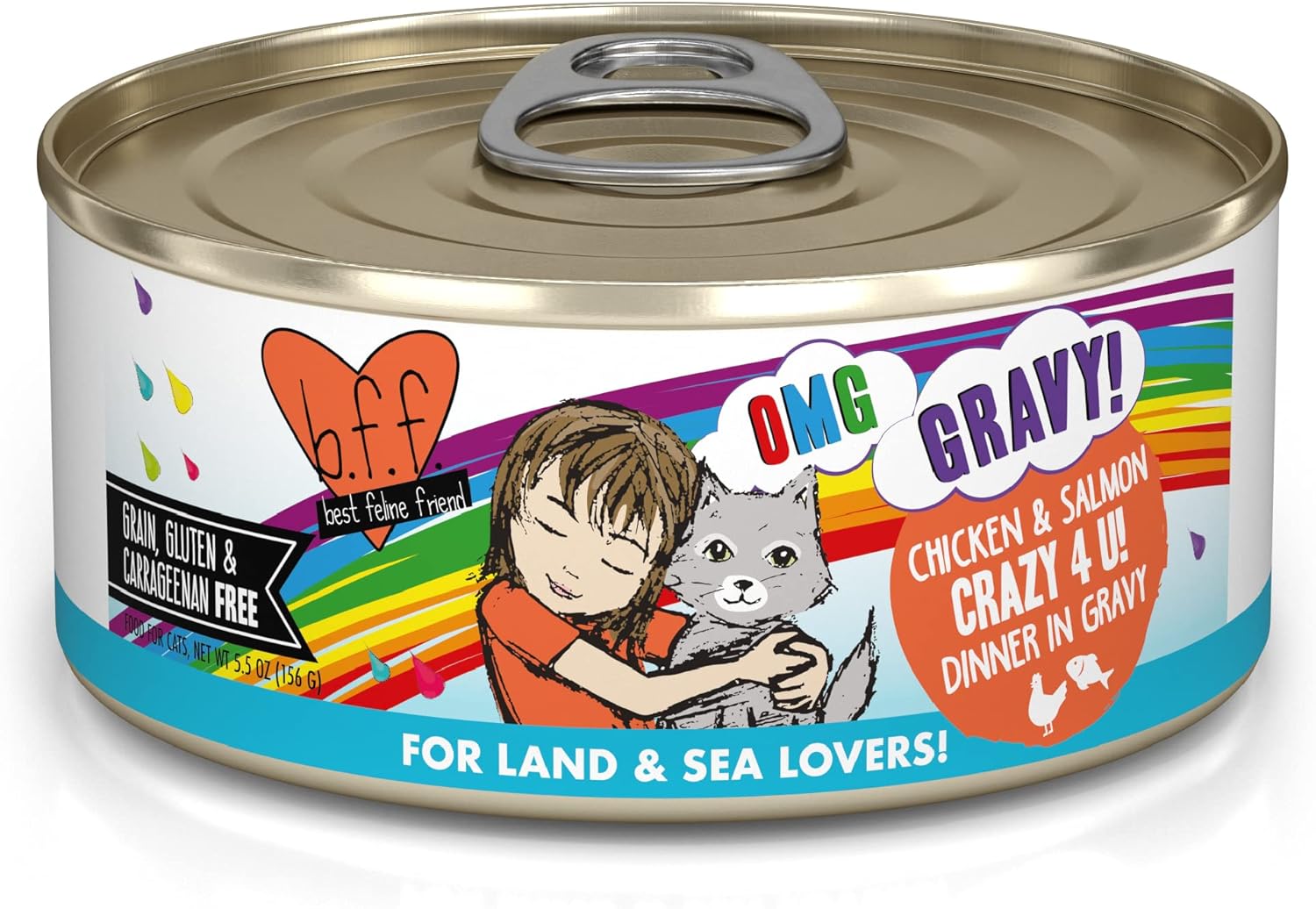 Weruva B.F.F. Omg - Best Feline Friend Oh My Gravy! Grain-Free Wet Cat Food Cans, Crazy 4 U! Chicken & Salmon, 5.5-Ounce Can (Pack Of 8)