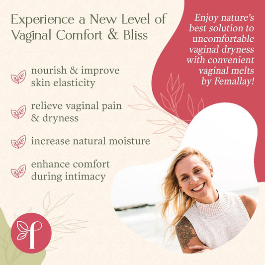 Femallay Everyday Moisturizing Vitamin E Vaginal Melts, 100% Natural Suppositories, For Dyness and Menopausal Women, Limited Ingredients, 14 Individually-Sealed Melts + 1 Applicator