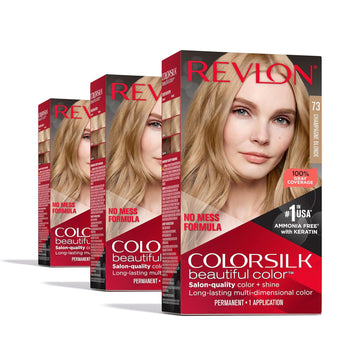 Revlon Colorsilk Beautiful Color Permanent Hair Color, Long-Lasting High-Definition Color, Shine & Silky Softness With 100% Gray Coverage, Ammonia Free, 73 Champagne Blonde, 3 Pack