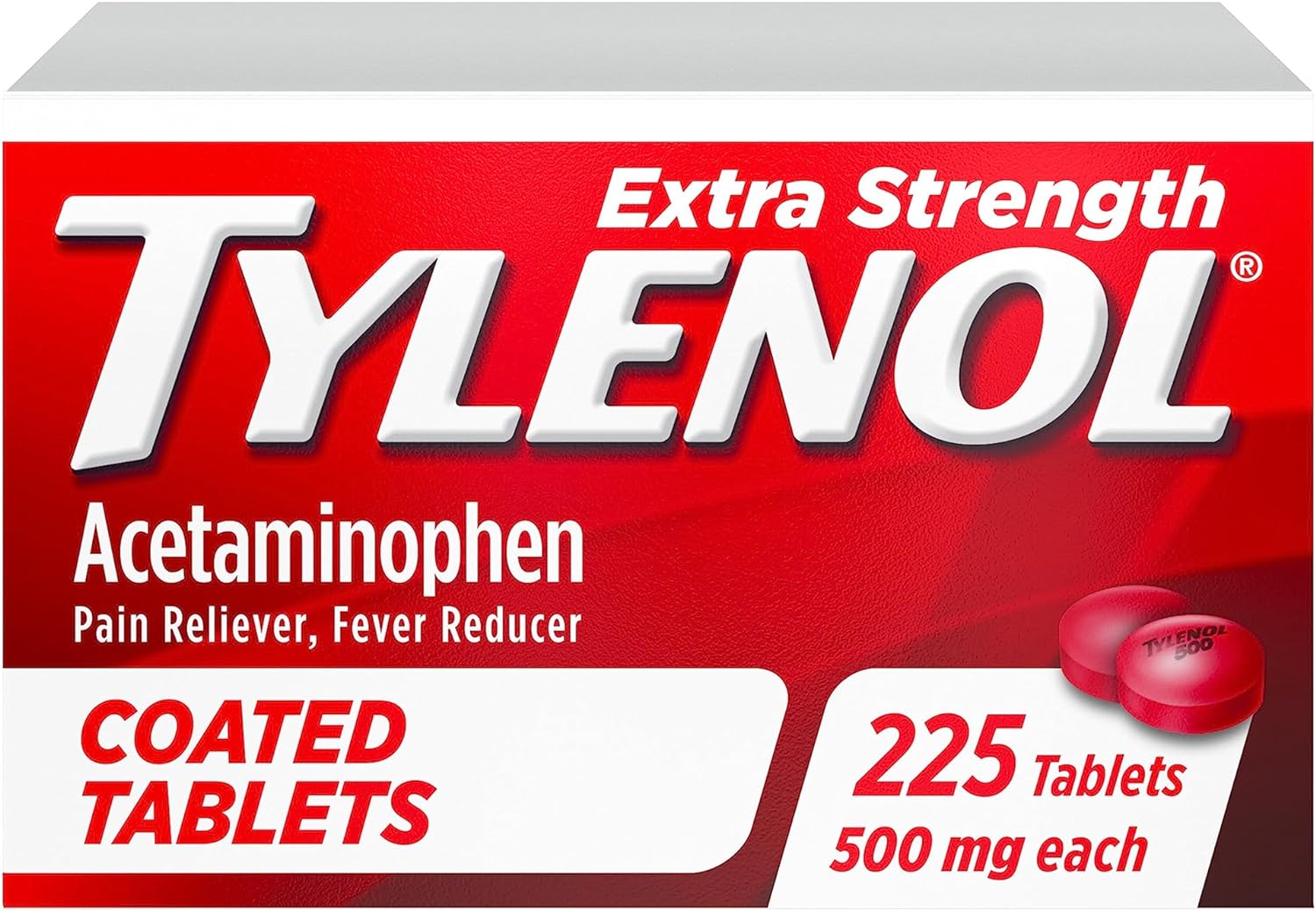 Tylenol Extra Strength Coated Tablets, Acetaminophen Adult Pain Relief & Fever Reducer, 225 ct