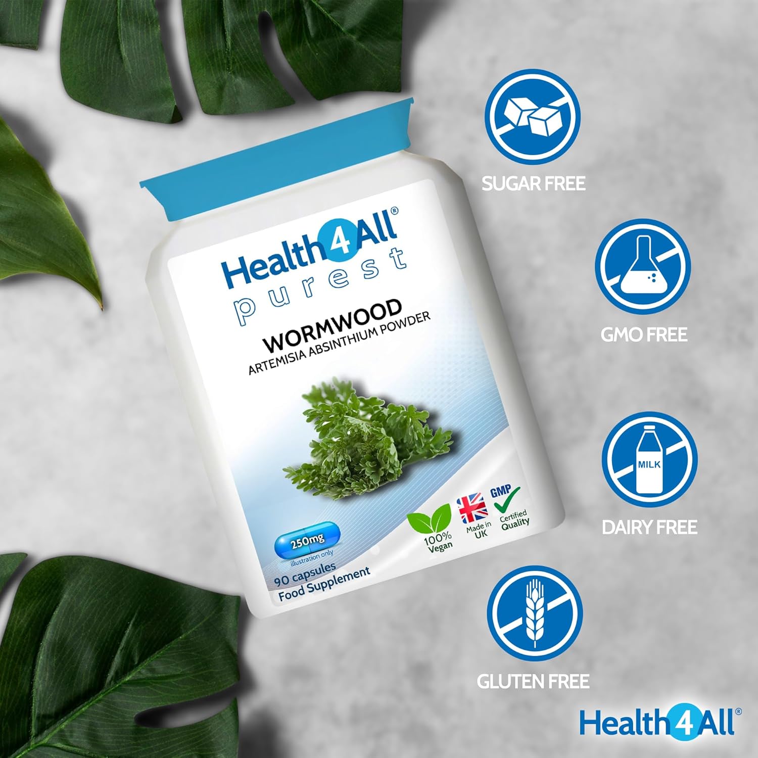 Health4All Wormwood 250mg 90 Capsules, Purest Vegan Artemisia Absinthium Supplement for Adults | Intestinal Cleanse, Supports Bile Production | Made in UK : Amazon.co.uk: Health & Personal Care