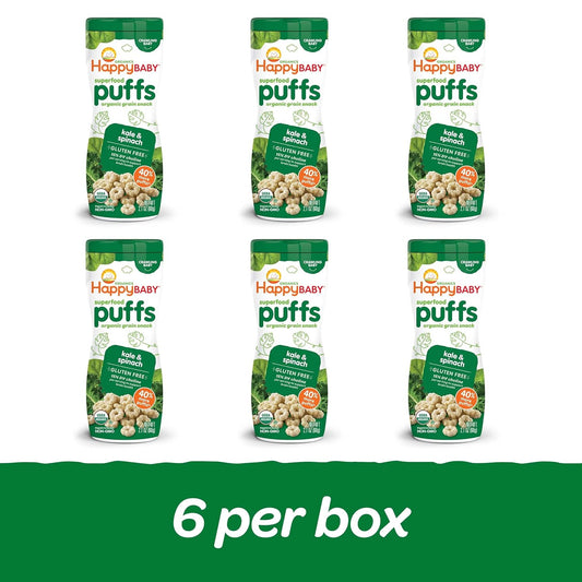 Happy Baby Organics Superfood Puffs, Kale & Spinach, 2.1 Ounce (Pack Of 6) Packaging May Vary