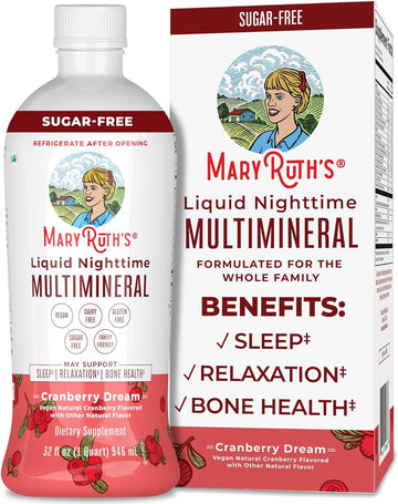 MaryRuth Organics Nighttime Liquid Multimineral Sleep Supplement, Sugar Free, Calm Magnesium Citrate Sleep, NO Melatonin, Calcium Magnesium Zinc, Vegan, Gluten Free, 32 Servings