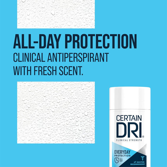 Certain Dri Everyday Strength Clinical Solid Antiperspirant, Hyperhidrosis Treatment For Men & Women, Long-Lasting 72Hr Protection, Effective Sweat Control, Travel Friendly, Fresh Scent, 2.6Oz