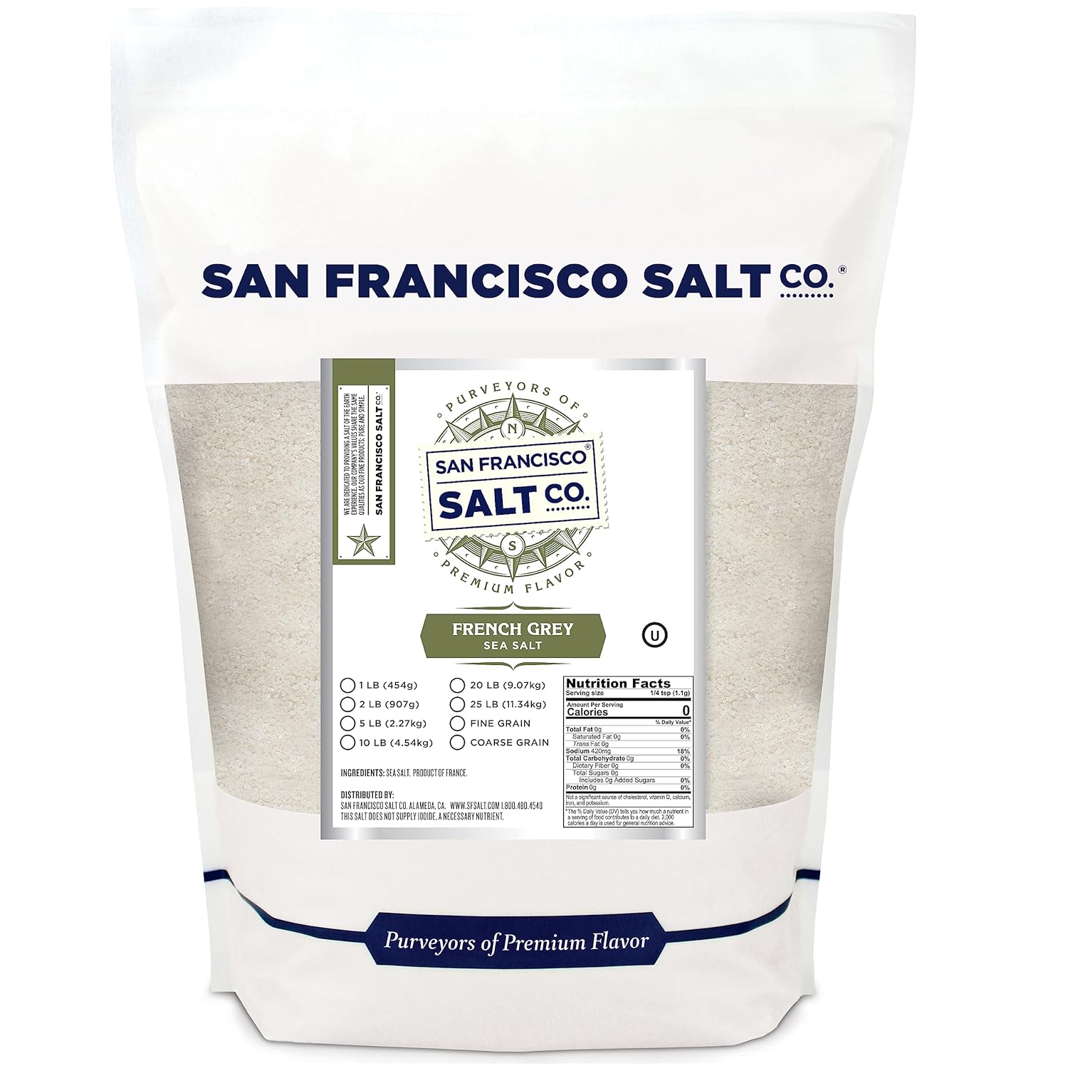 French Grey Sea Salt 2 Lb. Bag Fine Grain - Sel Gris By San Francisco Salt Company