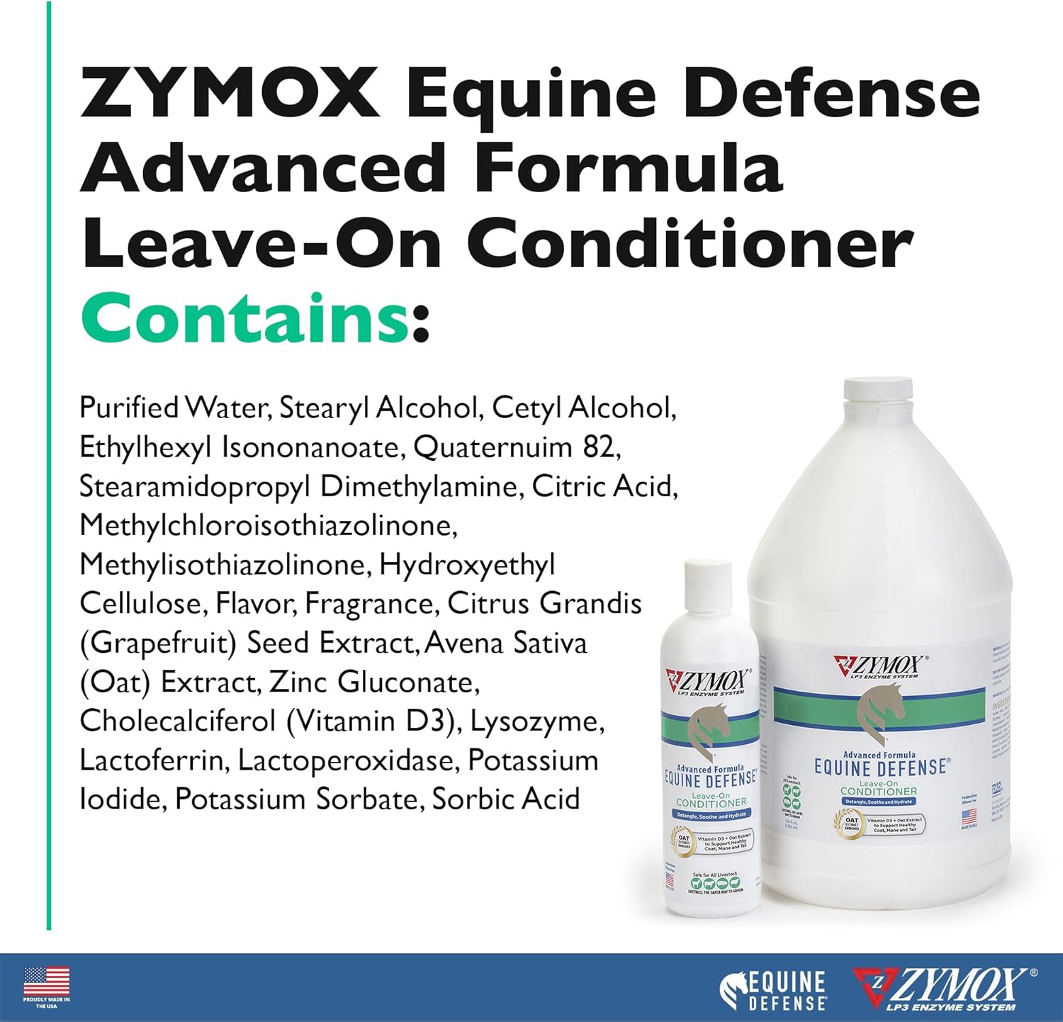 Zymox Equine Defense Advanced Formula Leave-On Conditioner, 1 gal. – Horse Coat Care: Detangles, Soothes, & Moisturizes Skin, Mane & Tail : Pet Supplies