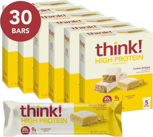 Think! Protein Bars, High Protein Snacks, Gluten Free, Kosher Friendly, Lemon Delight, Nutrition Bars, 2.1 Oz Per Bar, 30 Count (Packaging May Vary)