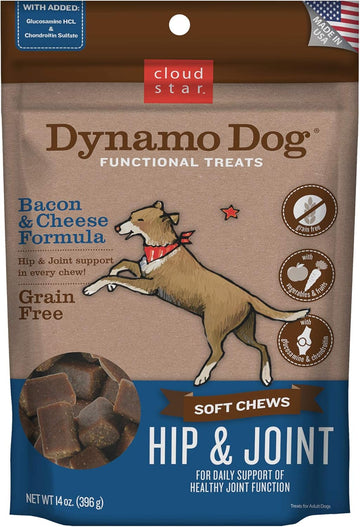Cloud Star Dynamo Dog Soft Chews Hip & Joint Grain Free Dog Treats, Bacon & Cheese, 14 Oz. Pouch