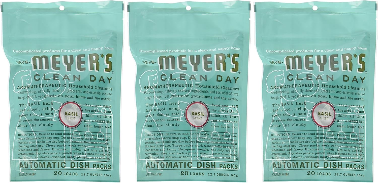 Mrs. Meyer'S Clean Day Automatic Dish Packs, Basil Dishwasher Pods, (Pack Of 1)