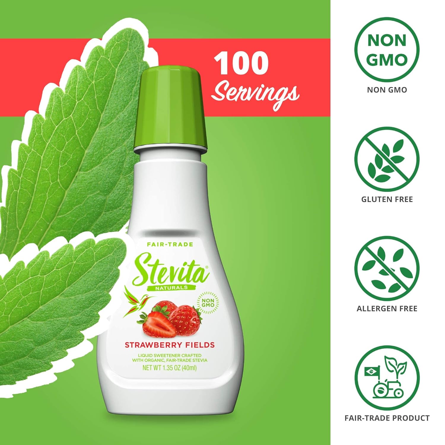 Stevita Strawberry Fields - 1.35 oz - All-Natural Liquid Sweetener Made with Organic Stevia - Zero Calories - Non-GMO, Vegan, Keto, Paleo, Gluten Free - Approx. 200 Servings : Grocery & Gourmet Food