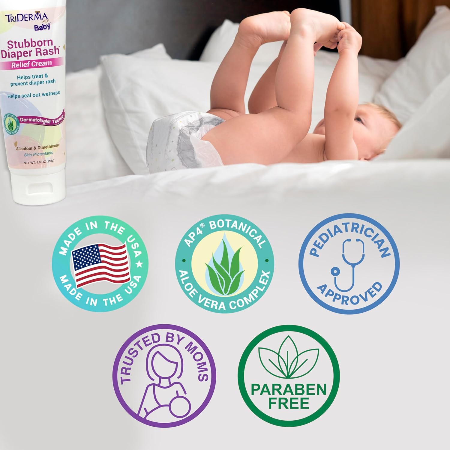 TriDerma Stubborn Diaper Rash Relief Cream - FSA Eligible 2.2 oz : Baby