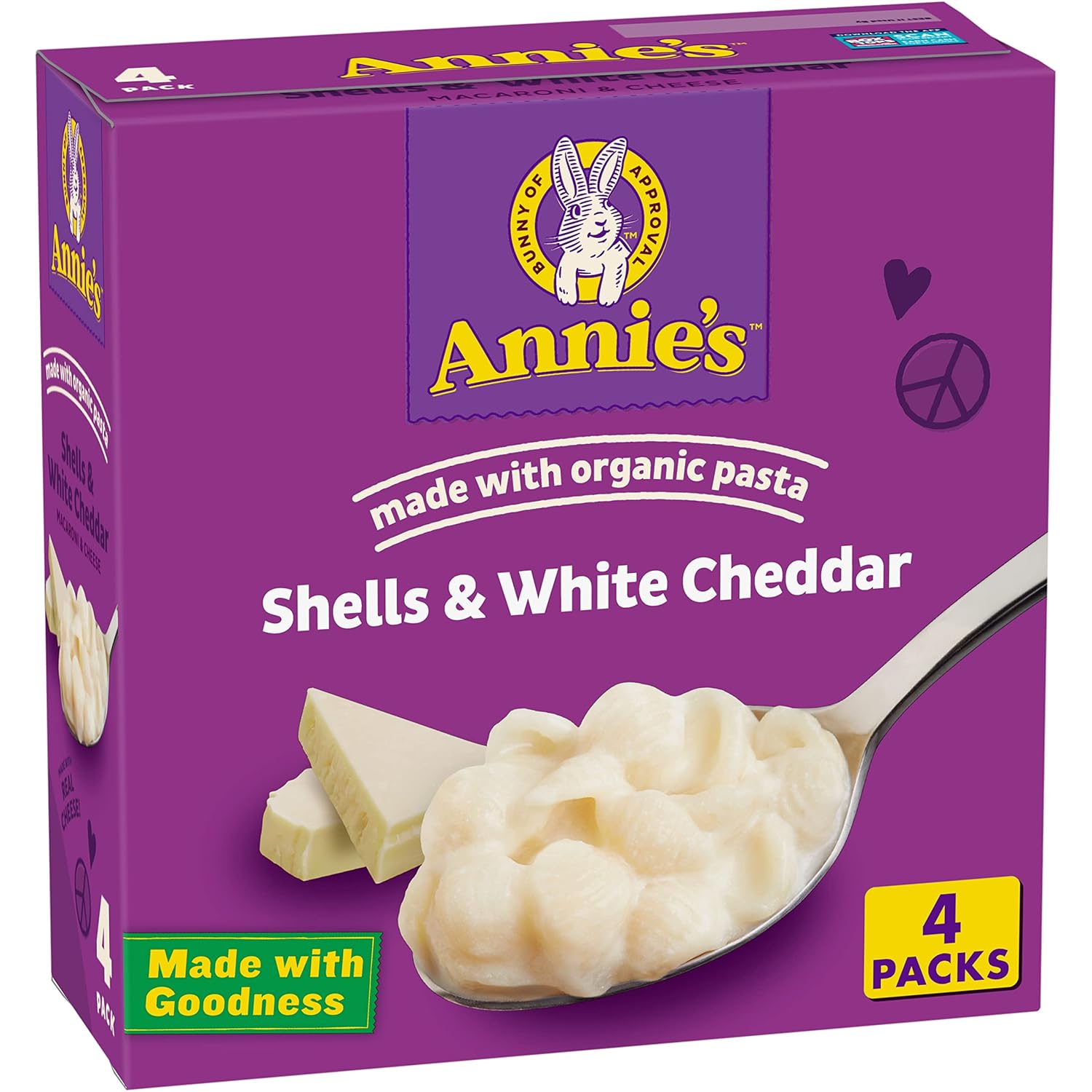 Annie’S White Cheddar Shells Macaroni & Cheese Dinner With Organic Pasta, 4 Ct, 6 Oz Boxes