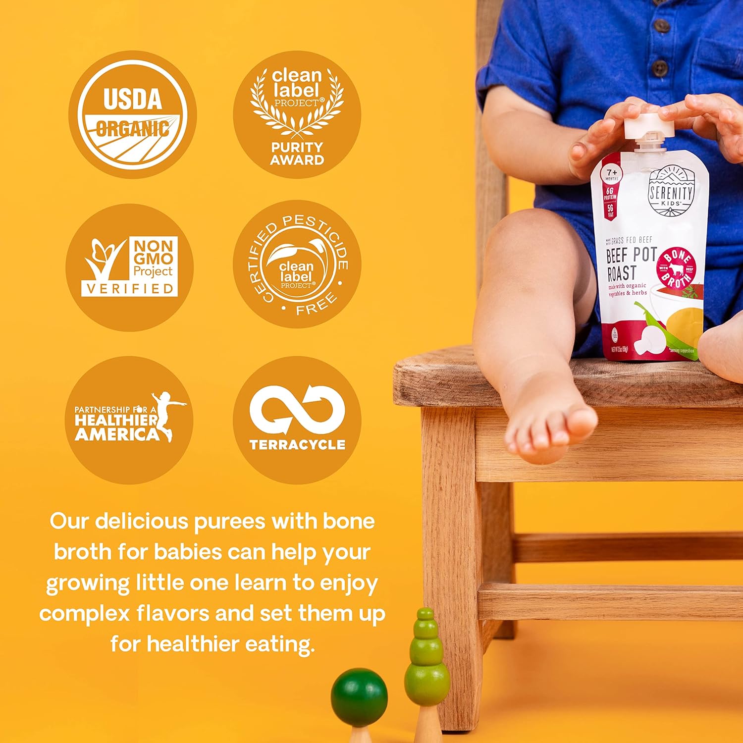 Serenity Kids 7+ Months Bone Broth and Ethically Sourced Meats + Organic Veggies Variety Pack Baby Food Bundle | Bone Broth and Meat Pouches Variety Pack (14 Count) : Baby