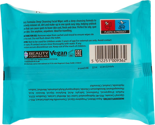 Beauty Formulas Clear Skin Deep Cleansing Facial Wipes 30'S