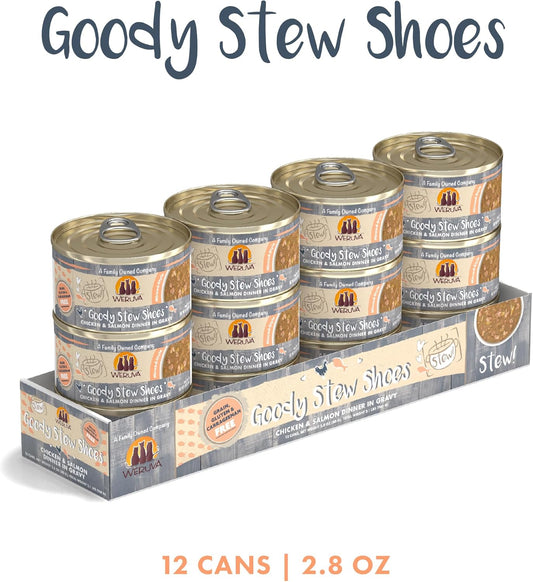 Weruva Classic Cat Stews!, Goody Stew Shoes With Chicken & Salmon In Gravy, 2.8Oz Can (Pack Of 12)