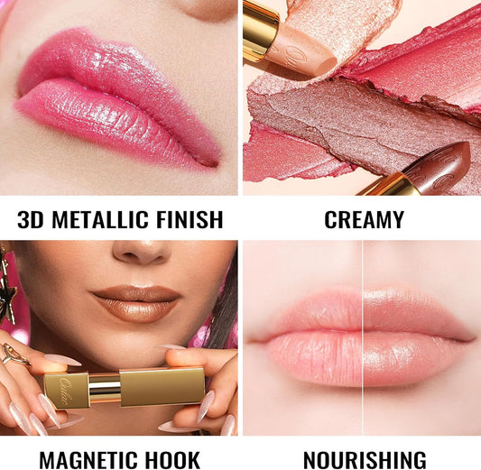 Oulac Glow Metallic Shine Orange Lipstick, Coral High Impact Lipcolor, Lightweight Soft And Ultra Hydrating, Long Lasting, Vegan & Cruelty-Free, Full Coverage Lip Color 4.3 G/0.15 Gm07 Outrageous