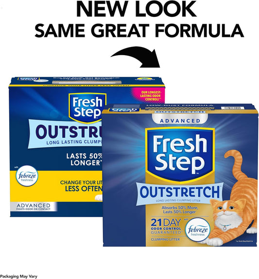 Fresh Step Outstretch Advanced Long Lasting Clumping Litter With Febreze Freshness, Activated Charcoal Litter Lasts 50% Longer, 32 Lbs. (2 X 16 Lb. Box)