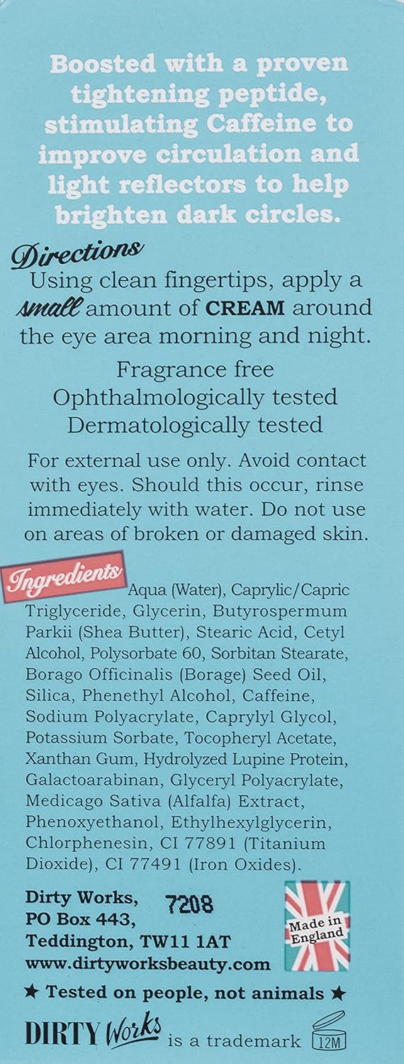 Dirty Works Stop Puffy Eyes Perfecting Eye Cream - Boosted With A Proven Eye Tightening Peptide, Stimulating Caffeine To Improve Circulation And Light Reflectors To Help Brighten Dark Circles : Beauty & Personal Care