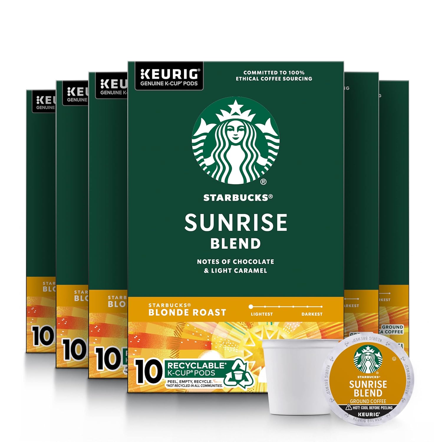 Starbucks Blonde Roast K-Cup Coffee Pods, Sunrise Blend For Keurig Brewers, 6 Boxes (60 Pods Total)