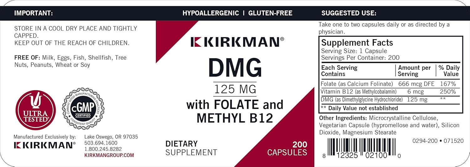 DMG 125 mg with Folate and Methyl B12 : Health & Household