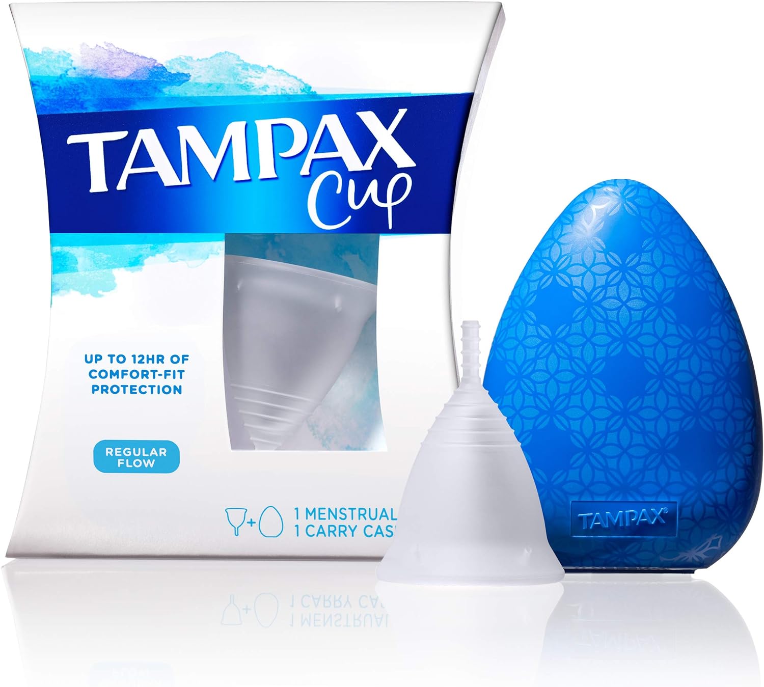 Tampax Menstrual Cup Regular Flow with Carrying Case, Tampon Alternative for Period, Reusable, 12 Hours of Flexible Comfort-fit Protection with Free Always Thin Liners