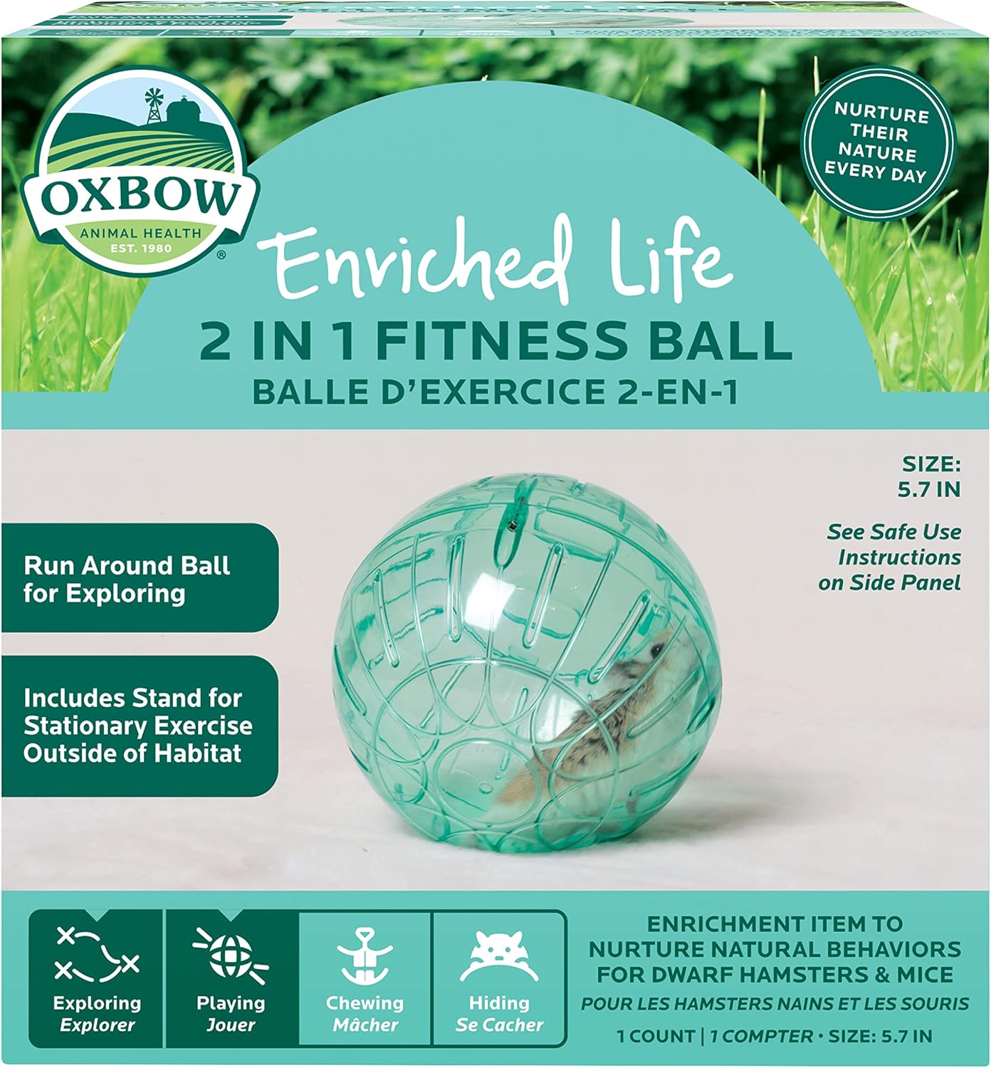 Oxbow Enriched Life Small Animal Toys - Fitness Ball Toy For Dwarf Hamsters & Mice (2 In 1 Fitness Ball)