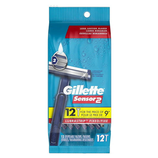 Gillette Sensor2 Fixed Men'S Disposable Razor, 12 Count (Pack Of 3)