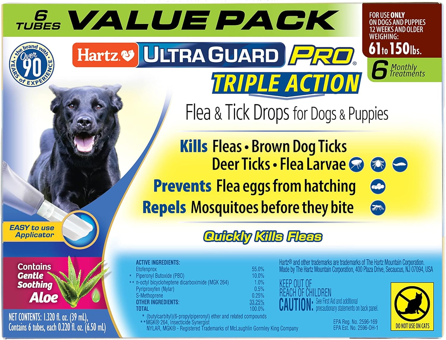 Hartz UltraGuard Pro Topical Flea & Tick Prevention for Dogs and Puppies, 61-150 lbs 6 Monthly Treatments
