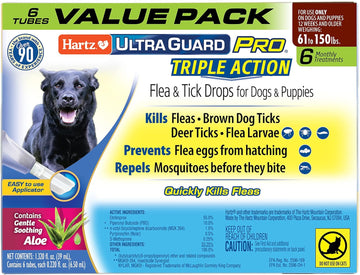 Hartz UltraGuard Pro Topical Flea & Tick Prevention for Dogs and Puppies, 61-150 lbs 6 Monthly Treatments