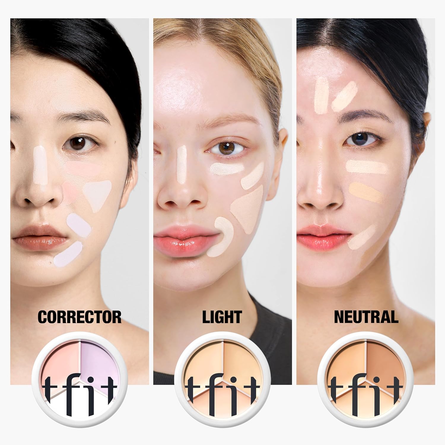 Tfit Multi-Use Pot Concealer - Triple Palette | High-Pigmented, Full Coverage & Crease-Proof | Korean Concealer For Dark Circles, Redness & Blemishes (03 Cool, 0.52 Oz) : Beauty & Personal Care