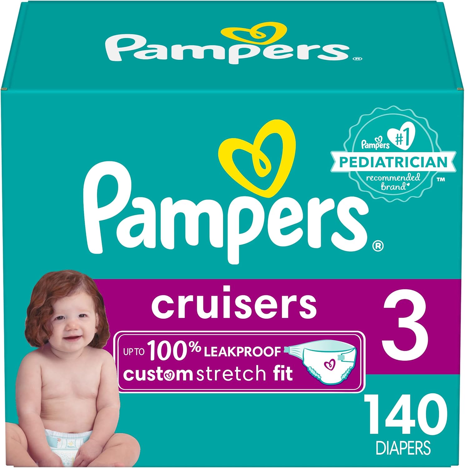 Pampers Cruisers Diapers - Size 3, 140 Count, Disposable Active Baby Diapers With Custom Stretch