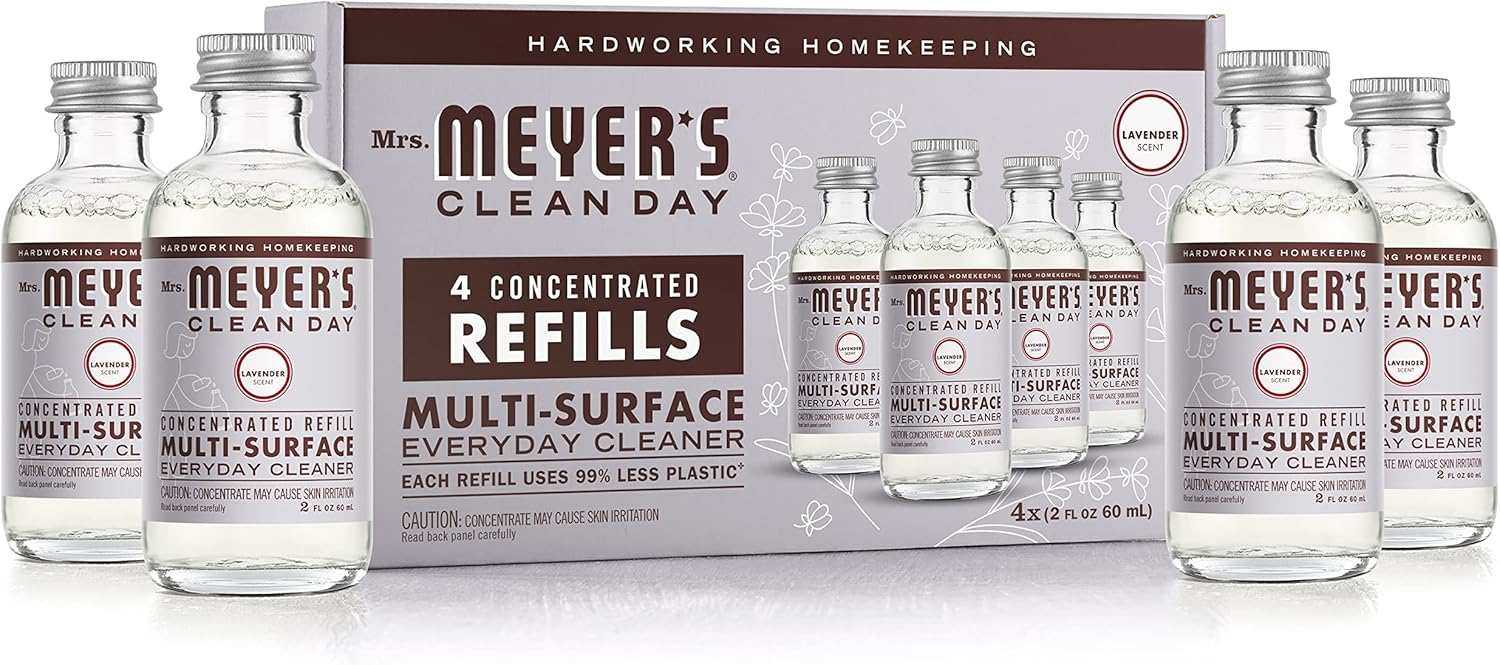 Mrs. Meyer'S Clean Day Multi-Surface Everyday Cleaner Concentrated Refills, 4 Concentrated Refills (2 Fl. Oz. Each), Lavender Scent, Makes 64 Fl. Oz. Total