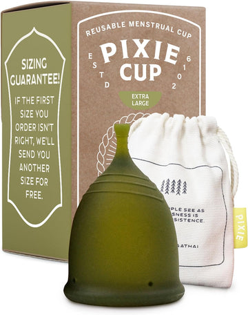 Pixie Cup XL Menstrual Cup - Ranked 1 for Most Comfortable Soft Reusable Period Cup - Wear for 12 Hours - Reduces Cramps - Lasts 10 Years - Tampon and Pad Alternative - Buy One We Give One (XL)