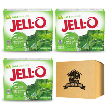 Lime Gelatin Powder Mix Bundle. Includes Three Boxes Of Jello Gelatin Lime Powder 3 Oz. For Gelatin Salad Mix, Jello Mix Shot, And Gelatin Dessert For Any Occasion. Comes With A Good For My Home Box!
