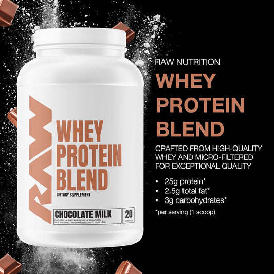 RAW Whey Protein Powder Blend, Chocolate Milk (20 Servings) - Grass-Fed Microfiltered Protein Isolate for Muscle Growth & Recovery - Pre & Post Workout Sports Nutrition Supplement for Men & Women