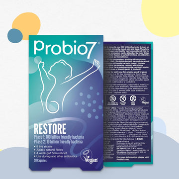 Probio7 Restore | 30 Day Gut Restore Programme For Antibiotic Recovery | 9 Live Strains | Gut Health Supplements, Probiotics For Gut Repair | 30 Vegan Capsules
