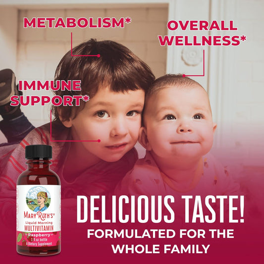 Maryruth Organics Multivitamin For Women Men & Kids No Added Sugar | Morning Raspberry | Liquid Vitamins For Adults & Kids | Mens | Womens Multivitamin | Energy & Beauty Booster | 16-1 Fl Oz Bottles