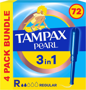 Tampax Pearl Tampons, Regular With Applicator, 72 Tampons (18 X 8 Packs), Leak Protection And Discretion, Super Absorbent