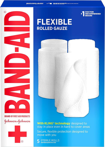 Band Aid Brand Of First Aid Products Flexible Rolled Gauze Dressing For Minor Wound Care, Soft Padding And Instant Absorption, 4 Inches By 2.1 Yards, Value Pack 5 Ct