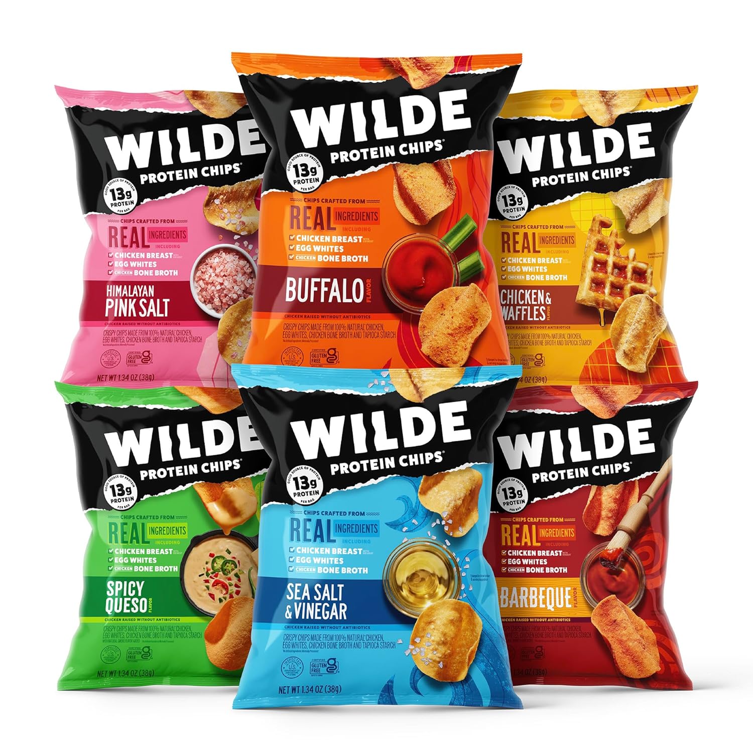 Wilde Protein Chips Variety Pack, Protein Snacks, Keto Chips, Made With Real Ingredients, 1.34Oz Bags (Pack Of 12) - High Protein, Low Carb Snack Box