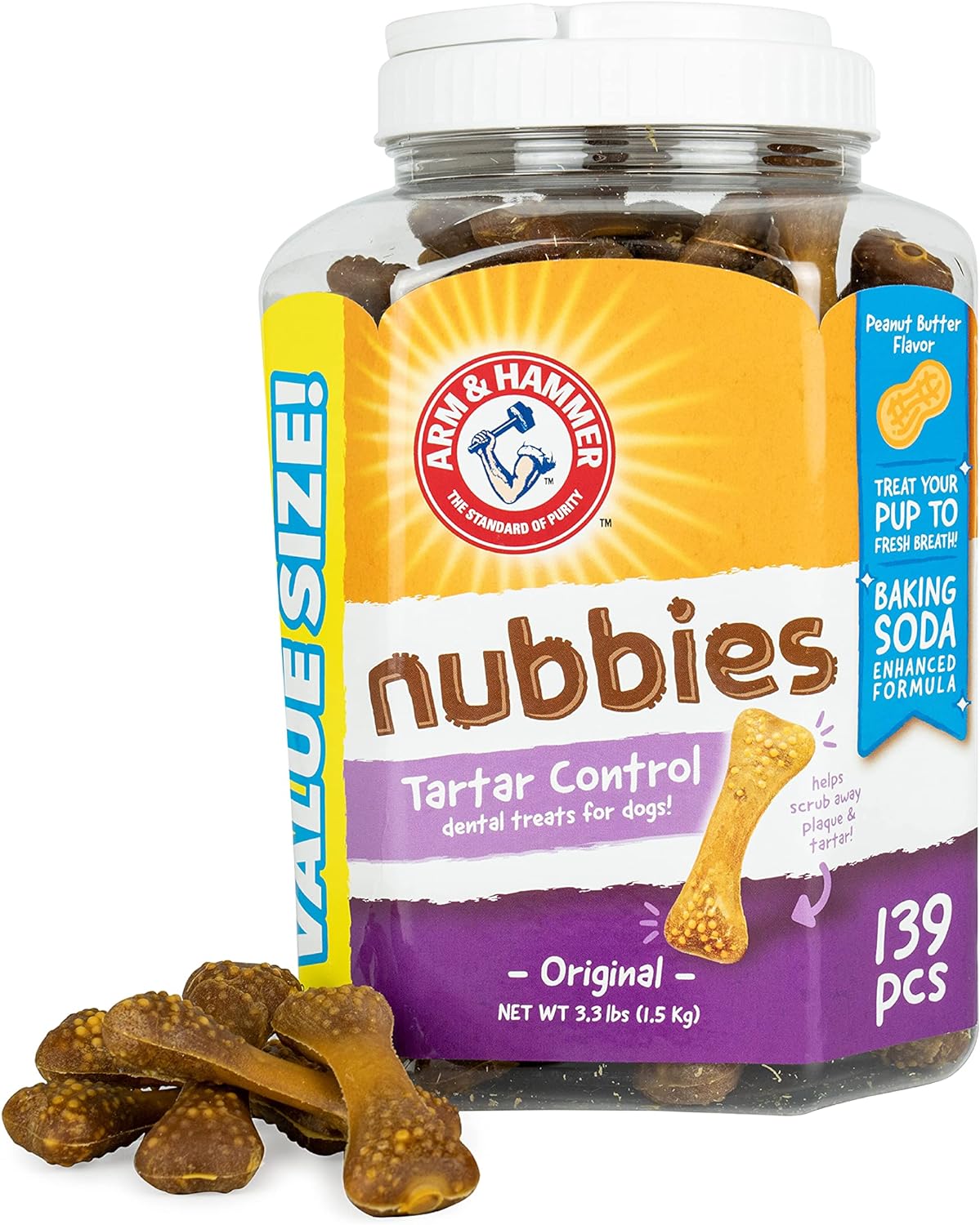 Arm & Hammer for Pets Nubbies Dental Treats for Dogs from Arm and Hammer - Dog Dental Chews Fight Bad Dog Breath, Plaque & Tartar-Dog Dental Care, 139 Count(Pack of 1)