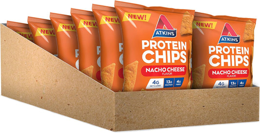 Atkins Nacho Cheese Protein Chips, 4G Net Carbs, 13G Protein, Gluten Free, Low Glycemic, Keto Friendly, 12 Count