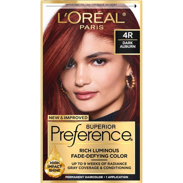 L'Oreal Paris Superior Preference Fade-Defying + Shine Permanent Hair Color, 4R Dark Auburn, Pack Of 1, Hair Dye