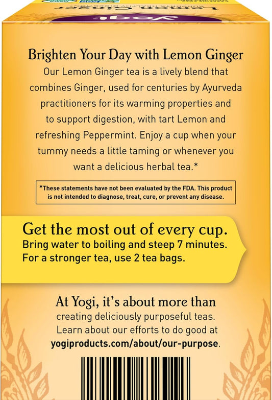 Yogi Tea Lemon Ginger Tea - 16 Tea Bags Per Pack (6 Packs) - Organic Ginger Root Tea To Support Healthy Digestion - Includes Lemongrass, Lemon Flavor, Licorice Root, Lemon Peel & More