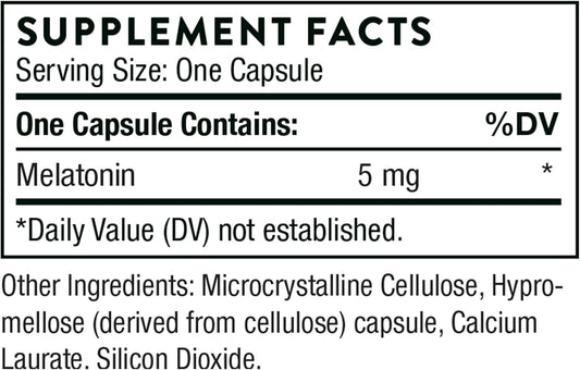 Thorne Melaton-5-5mg Melatonin - Supports Circadian Rhythms, Restful Sleep, and Relaxation - Gluten-Free, Soy-Free,Dairy-Free - 60 Capsules